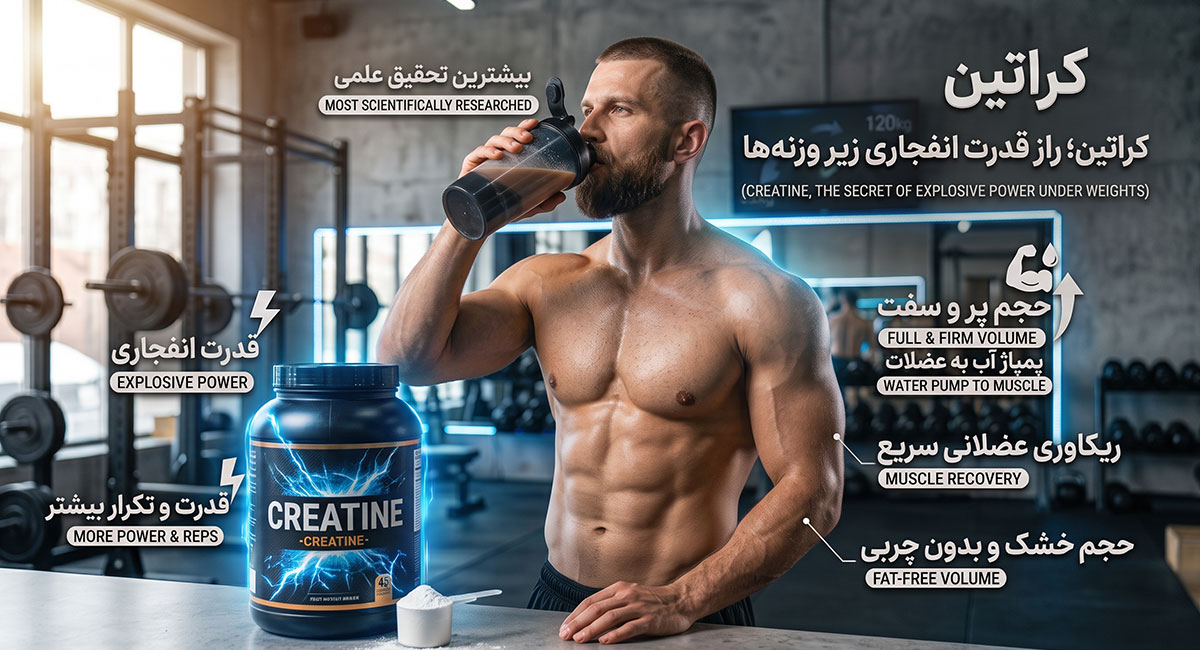 معرفی انواع مکمل های بدنسازی بر اساس تیپ بدنی؛ کدام پودر برای شما ساخته شده است؟ 4 ۳. کراتین؛ راز قدرت انفجاری زیر وزنه ها