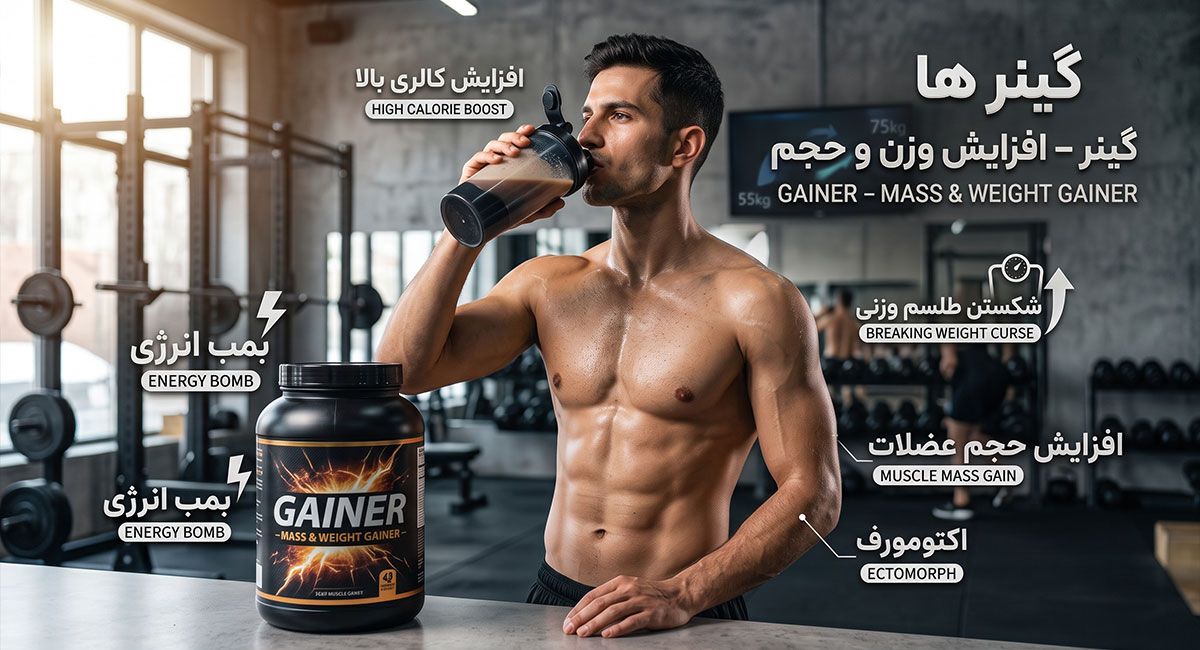 معرفی انواع مکمل های بدنسازی بر اساس تیپ بدنی؛ کدام پودر برای شما ساخته شده است؟ 3 ۲. گینر ها؛ بمب انرژی برای افراد بسیار لاغر (اکتومورف ها)